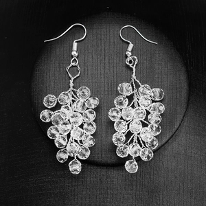 Elegant bridal cluster earrings with transparent crystal beads and silver fishhooks