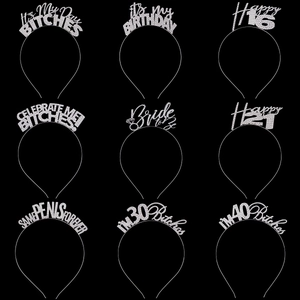 Silver Alloy Rhinestone Letter Headband Birthday Party Bachelorette Tiara Hair Accessories For Women Decorative Tiara