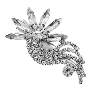 Sparkling rhinestone flower hair clip with silver alloy base for elegant women