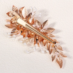 Barrette de mariée élégante en feuilles dorées avec perles pour coiffure de mariage