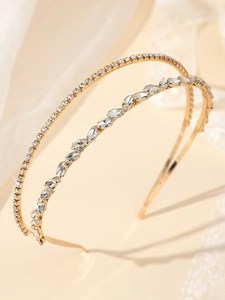 Détail d'un serre-tête doré à double rangée avec strass marquise et cristaux brillants
