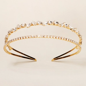 Serre-tête Élégant en Strass à Double Couche Doré Bandeau de Mariage pour Femmes Accessoire de Fête Coiffe Design de Feuille