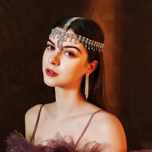 Vintage Alloy Rhinestone Head Chain For Women Bohemian Exotic Style Forehead Tassel Hair Band Prom Wedding Party Jewelry