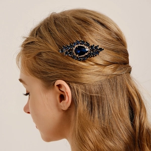 Peigne à Cheveux en Alliage Vintage avec Strass pour Femme Mariée Mariage Fête Accessoire de Cheveux Or Bleu Cristal Incrusté Fleur Feuille