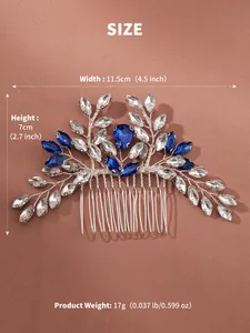 Tableau des tailles détaillé pour peigne à cheveux de mariée avec cristaux bleus