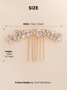 Size chart showing width 7.5cm and height 4.3cm for the zircon bridal hair comb