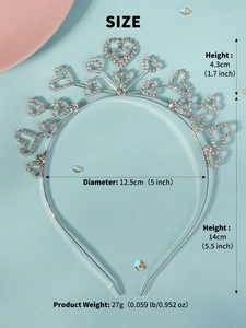 Detailed dimensions of the red crystal heart headband with silver alloy frame