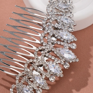Elegant silver hair comb with marquise crystals and rhinestones for daily or bridal use