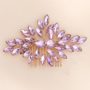 Exquisite handmade purple marquise rhinestone hair comb for bridal wedding hair styling
