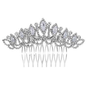 Peigne à cheveux argenté élégant avec cristaux marquise et strass pour mariée