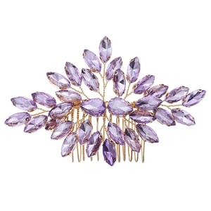 Elegant purple crystal bridal hair comb with gold wire weaving for wedding hairstyles