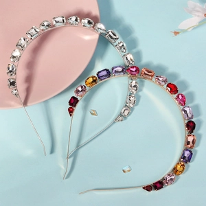 Serre-têtes fins en métal avec cristaux de strass transparents et colorés pour femmes