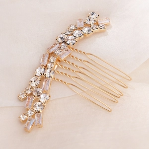 Elegant bridal hair comb with gold-plated alloy and sparkling zircon rhinestones