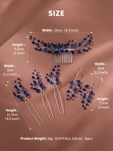 Détails du set de bijoux de cheveux 6 pièces en cristal bleu avec dimensions et poids