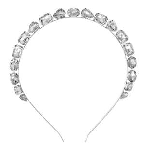 Serre-tête en cristal argenté avec strass en forme de goutte et ovale pour femmes