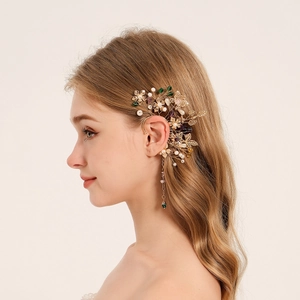 Handmade Flower Butterfly Ear Cuff Gold Plated Alloy Amethyst Artificial Pearl No Piercing Wrap Earring For Wedding Party Women Elegant Forest Style Jewelry