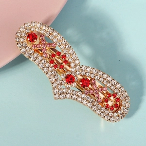 Luxury gold hair clip with red and pink rhinestones in heart and cross pattern for women