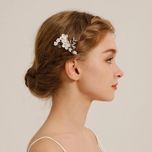 Épingle à Cheveux Fleur Blanche Fait Main Fausse Künstliche Perle Strass Cristal Pic à Cheveux en U Mariage Bal Bijoux de Cheveux Femme
