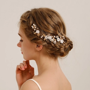 Vintage Handmade Polymer Clay Flower Hair Sticks Elegant Artificial Pearl Crystal Hairpins Bridal Wedding Headpiece Hair Accessories
