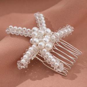 Starfish bridal hair comb with elegant pearls and sparkling rhinestones for parties
