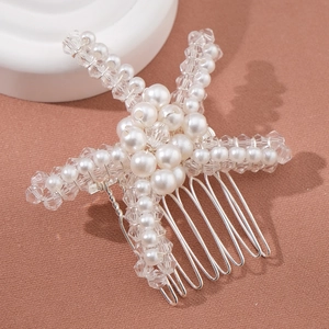 Starfish shaped pearl bridal hair comb with handmade crystal beading for wedding styles