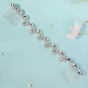 Vigne de cheveux de mariée en argent avec strass en cristal et deux peignes pour fête
