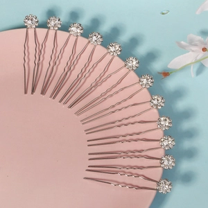 Lot de 12 épingles à cheveux de mariée en forme de tournesol en strass sur plateau rose