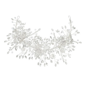 Detailed macro view of handcrafted silver vine bridal headband with sparkling AB crystals
