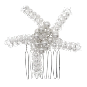Peigne à cheveux mariée étoile de mer avec perles blanches et cristaux sur fil d'argent