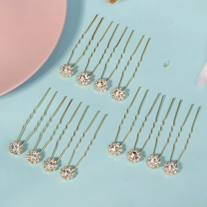 Lot de 13 épingles à cheveux fleurs dorées avec strass brillants pour mariée et chignon
