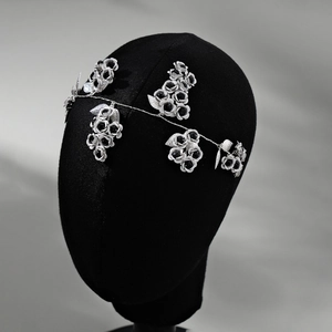Gothic black rose headband with vintage silver floral details for Halloween parties