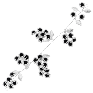 Retro black rose headband with silver leaves for gothic parties and Halloween styling