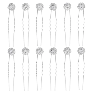 Lot de 12 épingles à cheveux argentées avec fleurs en strass pour coiffures de mariée