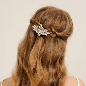 Élégante Barrette À Cheveux En Strass Pour Femmes Alliage D'argent Cristal Géométrique Pince À Ressort Mariage Fête