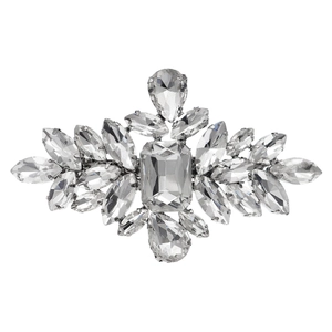 Barrette argentée exquise avec cristal taille émeraude et strass en forme de marquise