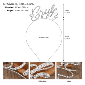 Serre-tête Bride to Be argenté avec strass et détails des dimensions pour mariée