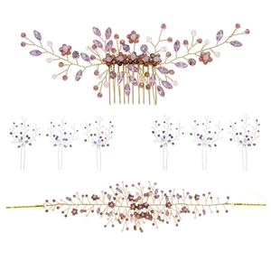 Handmade Purple Crystal Rhinestone Bridal Hair Comb Floral Pins For Wedding Banquet Party Women Gold Silver Jewelry