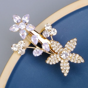 Barrette de mariée élégante dorée avec fleur en zircone et cristaux violets raffinés