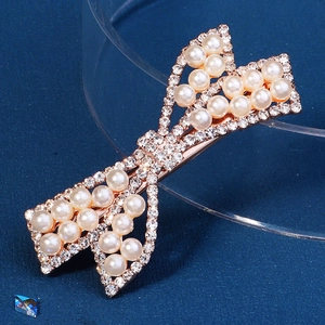 Elegant Bow Hair Clip Alloy With Imitation Artificial Pearls And Rhinestones Sparkling Hairpin Spring Clip For Women Party Wedding Hair Accessory