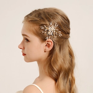 Handmade Imitation Artificial Pearl Flower Hair Clip Gold Leaf Rhinestones Vintage Bridal Wedding Party Hair Accessory For Women