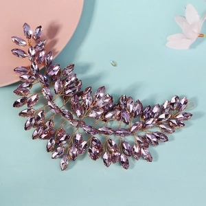 Purple crystal bridal headband with gold leaf wire weaving for weddings and parties