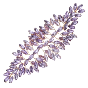 Bridal handmade purple crystal hair vine with golden wire and marquise cut rhinestones