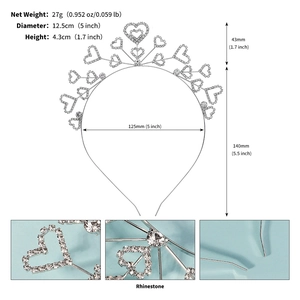 Serre-tête cœur en strass argenté avec détails de taille: 12,5 cm de diamètre et 27g