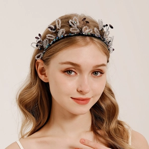 Handmade Beaded Crystal Floral Headband For Women Elegant Multicolor Rhinestone Hair Hoop Gothic Party Wedding Headpiece