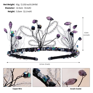 Detailed size and weight specs for the purple crystal vintage bridal headband