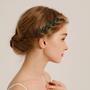 Vintage Bridal Hair Pins Green Rhinestone Leaf U Shaped Hair Sticks Gold Alloy Wedding Party Decorative Hair Accessories For Women