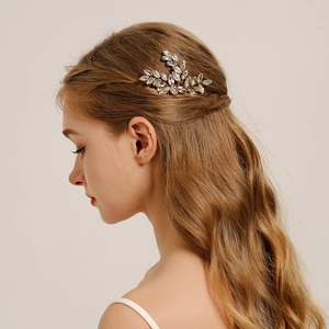 Vintage Gold Leaf Bridal Hair Comb Marquise Rhinestone Hand Woven Crystal Hair Accessories For Wedding Party Women Jewelry