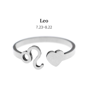 Detailed macro view of silver Leo zodiac ring featuring a heart and engraved text