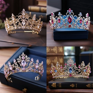 Couronnes de mariée de luxe avec strass colorés et design évidé vintage doré
