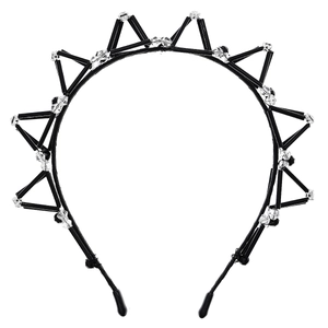 Handmade black crystal beaded headband with geometric zigzag patterns for women